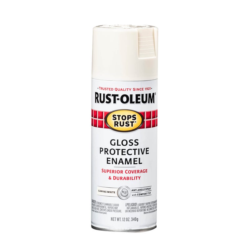 Rust-Oleum 7789830 Stops Rust Spray Paint, 12 oz, Gloss Canvas White - Image 1